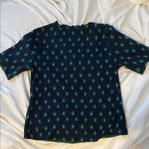 Vintage Mock Neck Navy & Green Top